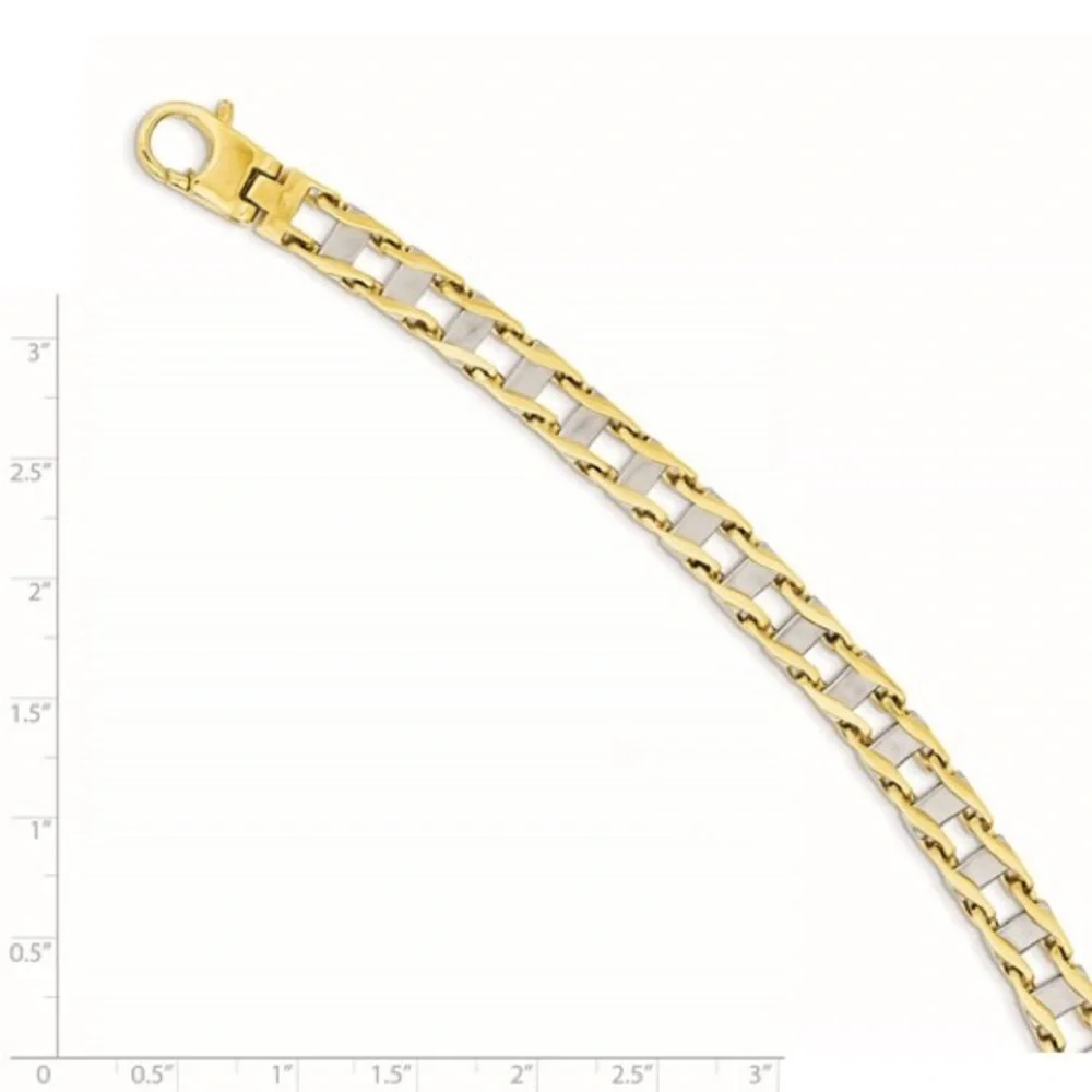 14k Two-tone 7.5mm Hand-polished Fancy Link Bracelet